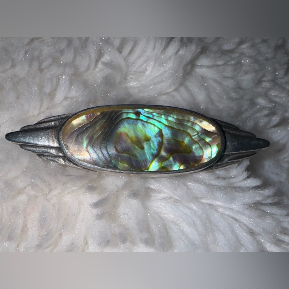 Vintage Sterling & Abalone Shell Brooch, Signed BS